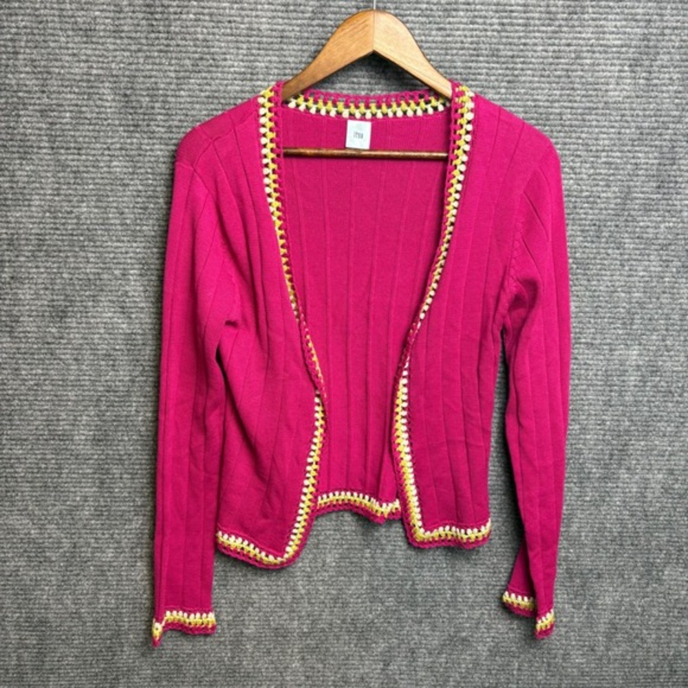 Itsu Pink Silk Blend Open Front Cardigan Crochet Trim Designer Sample Womens